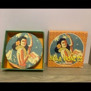 Adorable HULA HONEYS 15 Coaster Set w/Beverage Recipes on Back Entertaining